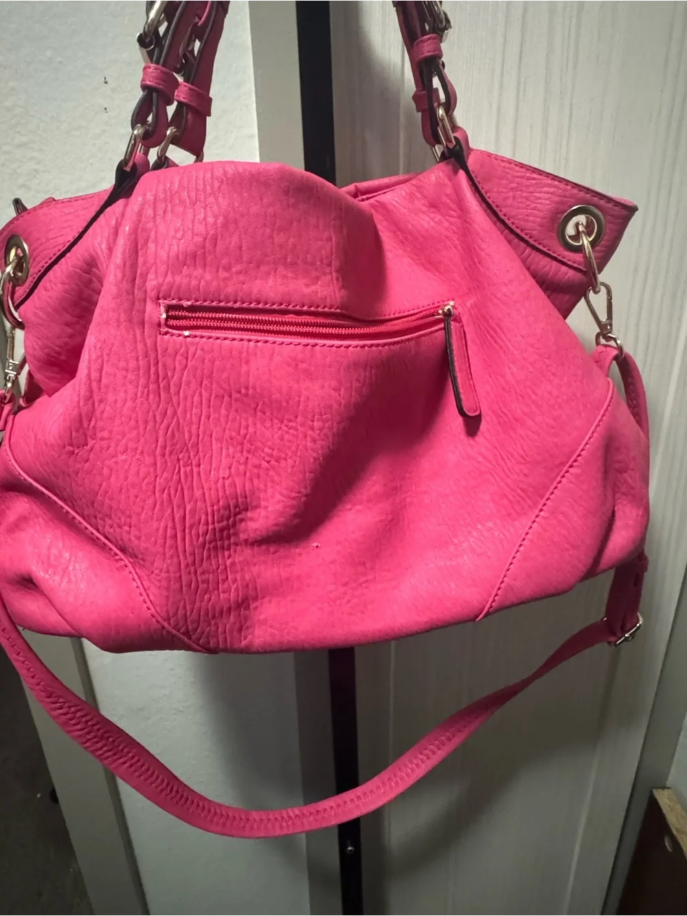 Hot Pink Studded Hobo Shoulder Bag